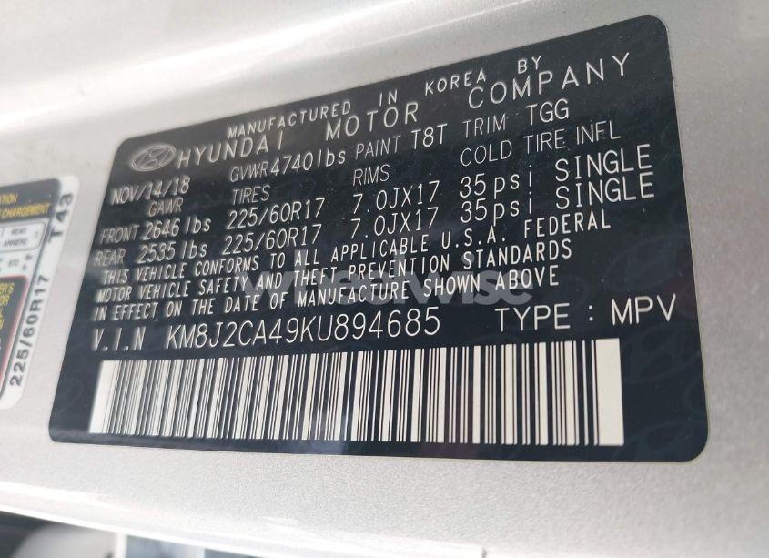 Photo 9 of 2019 Hyundai Tucson SE (VIN KM8J2CA49KU894685)