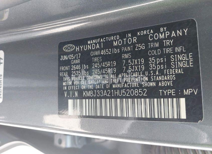 Photo 9 of 2017 Hyundai Tucson LIMITED (VIN KM8J33A21HU520852)