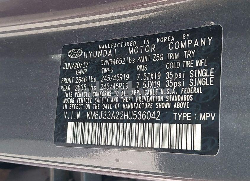 Photo 9 of 2017 Hyundai Tucson SPORT (VIN KM8J33A22HU536042)