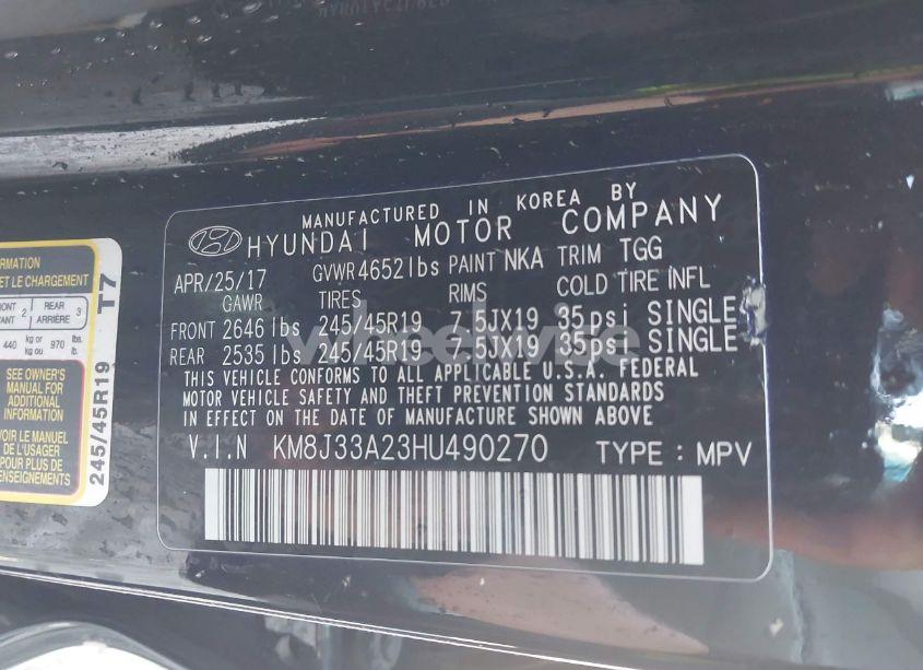 Photo 9 of 2017 Hyundai Tucson SPORT (VIN KM8J33A23HU490270)