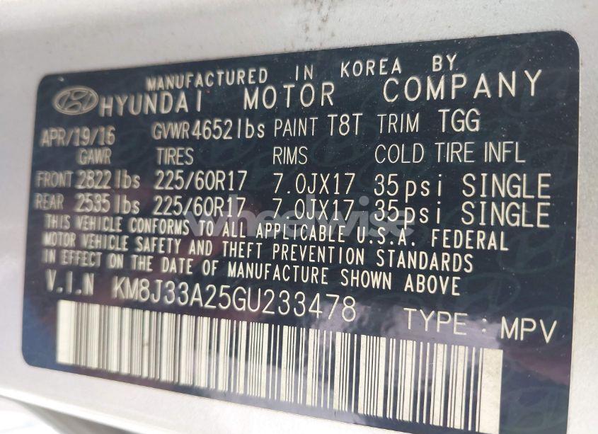 Photo 9 of 2016 Hyundai Tucson ECO (VIN KM8J33A25GU233478)