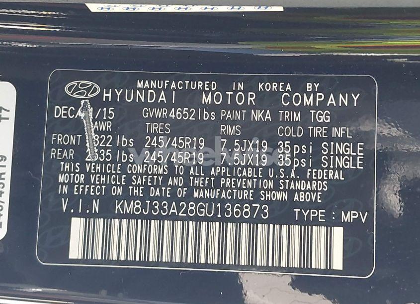 Photo 9 of 2016 Hyundai Tucson SPORT (VIN KM8J33A28GU136873)