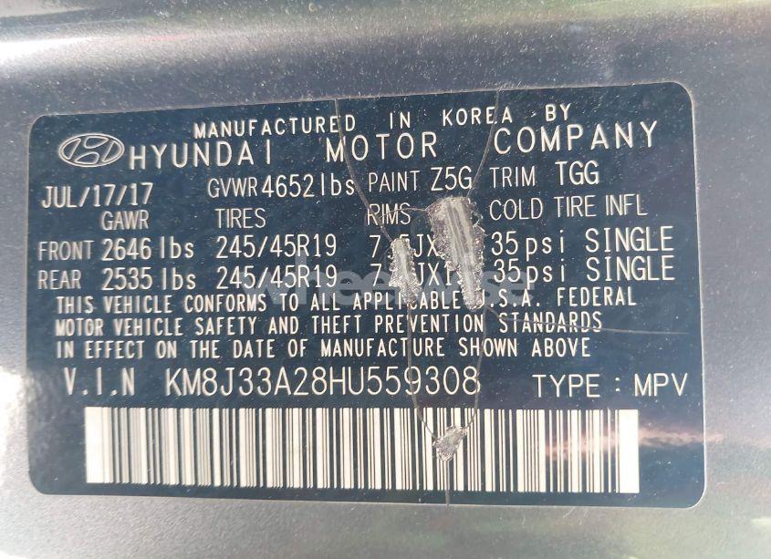 Photo 9 of 2017 Hyundai Tucson VALUE (VIN KM8J33A28HU559308)