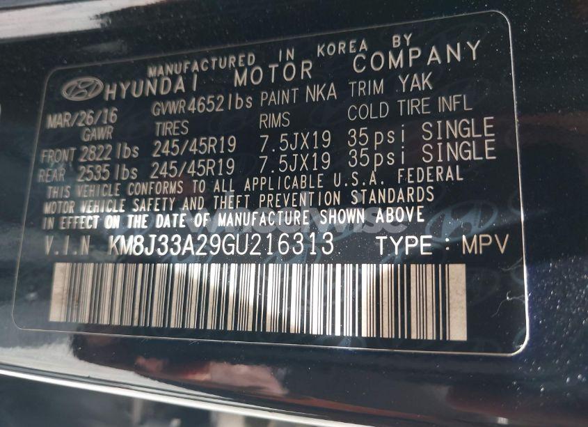 Photo 9 of 2016 Hyundai Tucson LIMITED (VIN KM8J33A29GU216313)