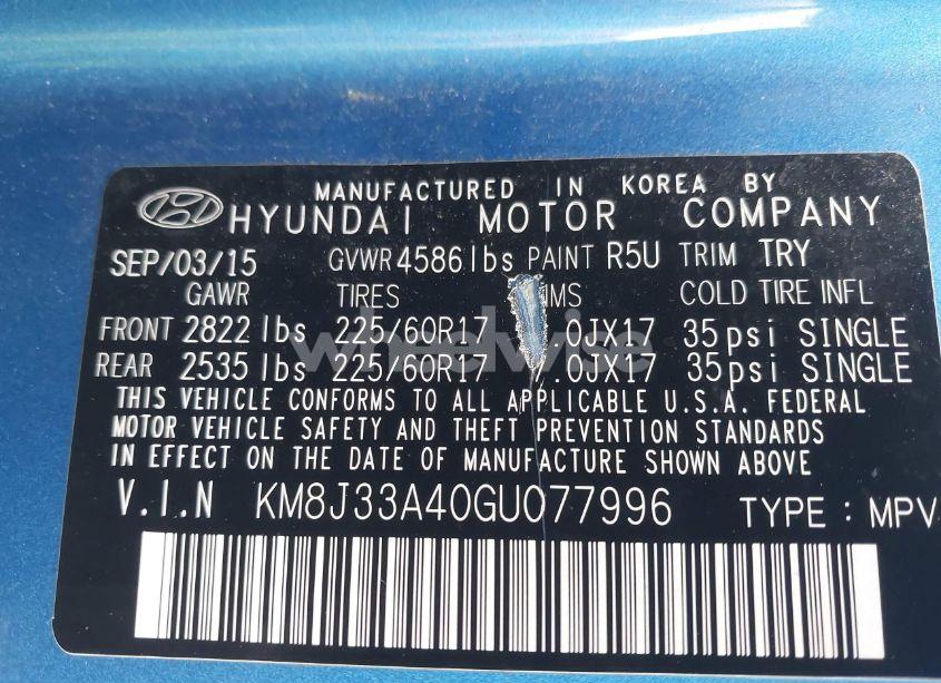 Photo 9 of 2016 Hyundai Tucson SE (VIN KM8J33A40GU077996)