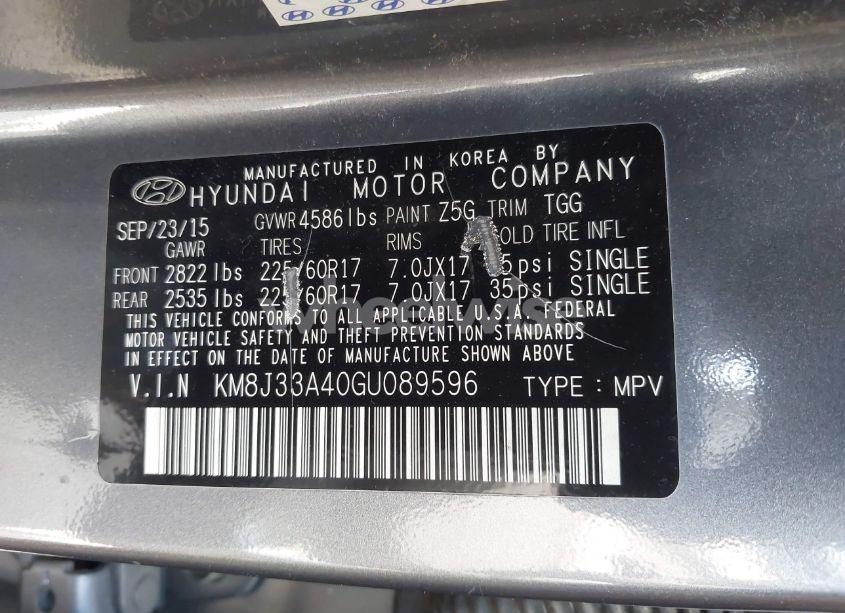 Photo 9 of 2016 Hyundai Tucson SE (VIN KM8J33A40GU089596)