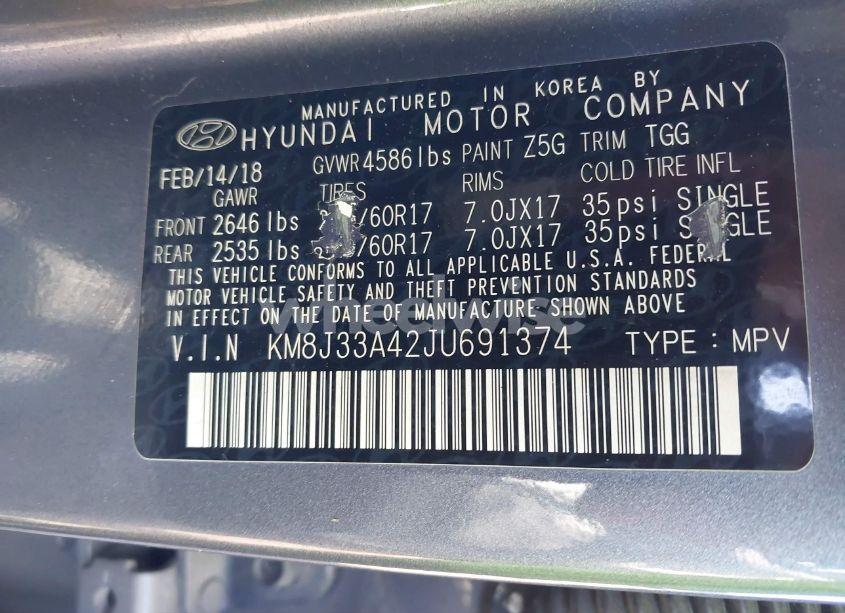 Photo 9 of 2018 Hyundai Tucson SEL (VIN KM8J33A42JU691374)