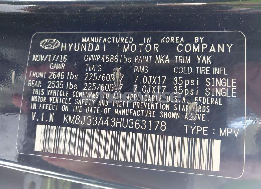 Photo 9 of 2017 Hyundai Tucson SE PLUS (VIN KM8J33A43HU363178)