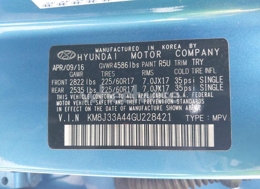 Photo 9 of 2016 Hyundai Tucson SE (VIN KM8J33A44GU228421)