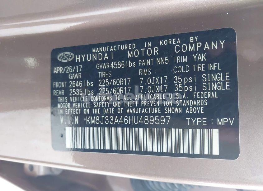 Photo 9 of 2017 Hyundai Tucson SE (VIN KM8J33A46HU489597)