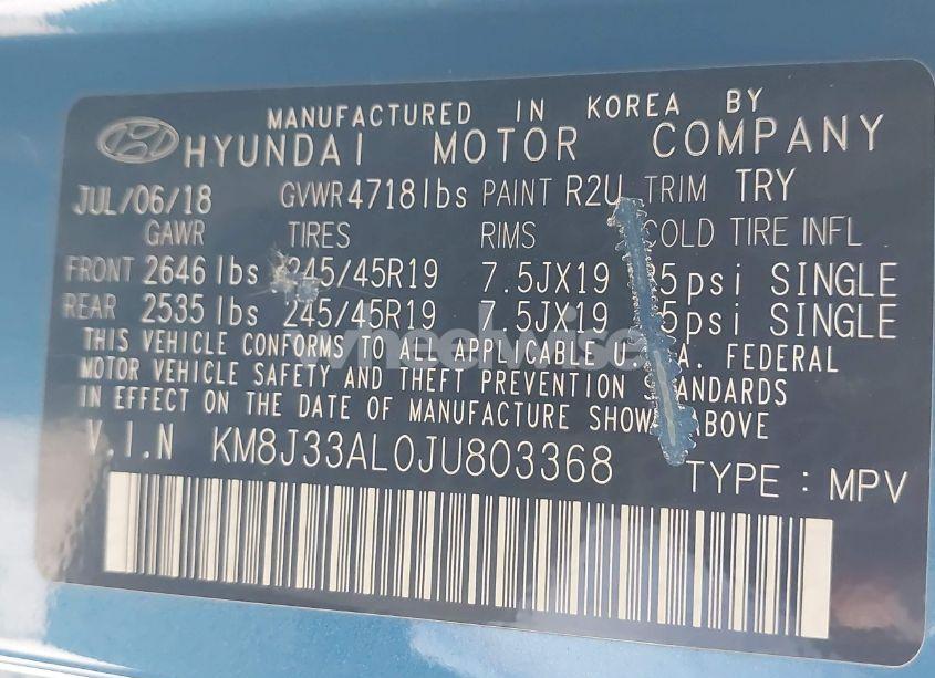 Photo 9 of 2018 Hyundai Tucson SPORT (VIN KM8J33AL0JU803368)