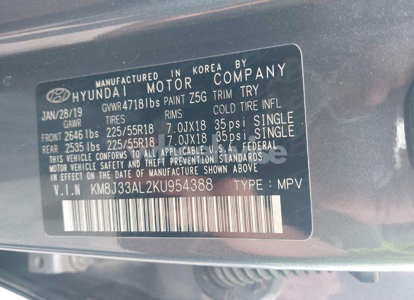 Photo 9 of 2019 Hyundai Tucson SEL (VIN KM8J33AL2KU954388)