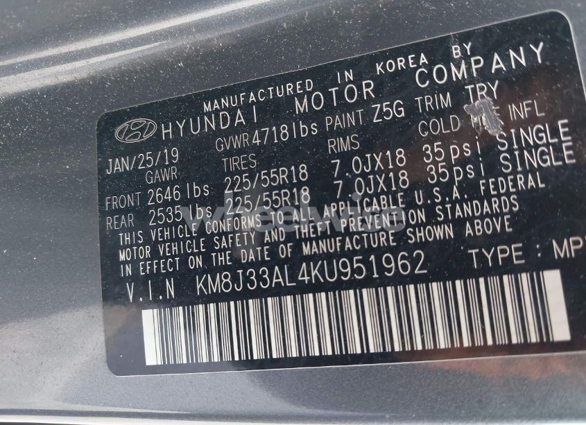 Photo 9 of 2019 Hyundai Tucson SEL (VIN KM8J33AL4KU951962)