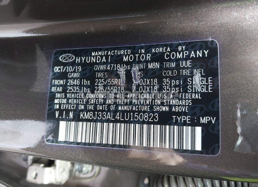 Photo 9 of 2020 Hyundai Tucson SEL (VIN KM8J33AL4LU150823)