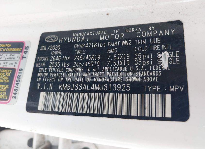 Photo 9 of 2021 Hyundai Tucson SPORT (VIN KM8J33AL4MU313925)