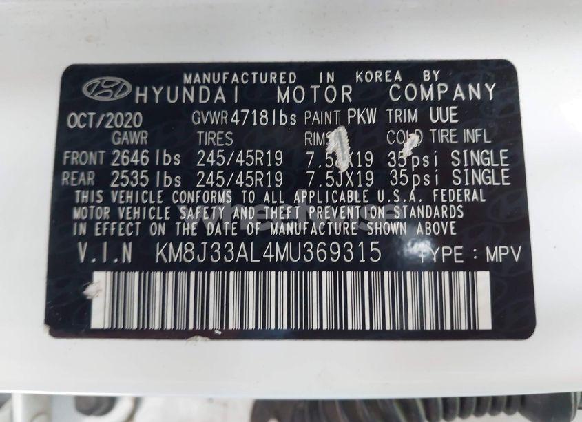 Photo 9 of 2021 Hyundai Tucson SPORT (VIN KM8J33AL4MU369315)