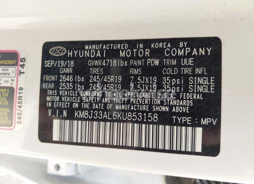 Photo 9 of 2019 Hyundai Tucson SPORT (VIN KM8J33AL6KU853158)