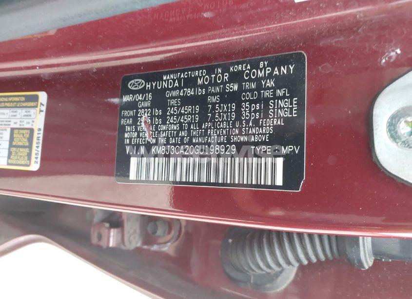 Photo 9 of 2016 Hyundai Tucson SPORT (VIN KM8J3CA20GU198929)