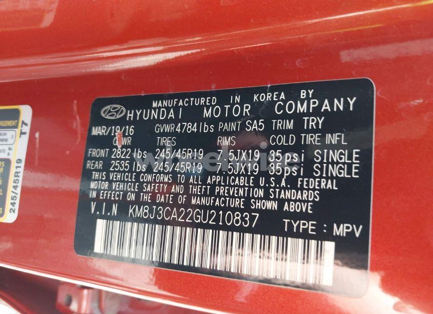 Photo 9 of 2016 Hyundai Tucson LIMITED (VIN KM8J3CA22GU210837)