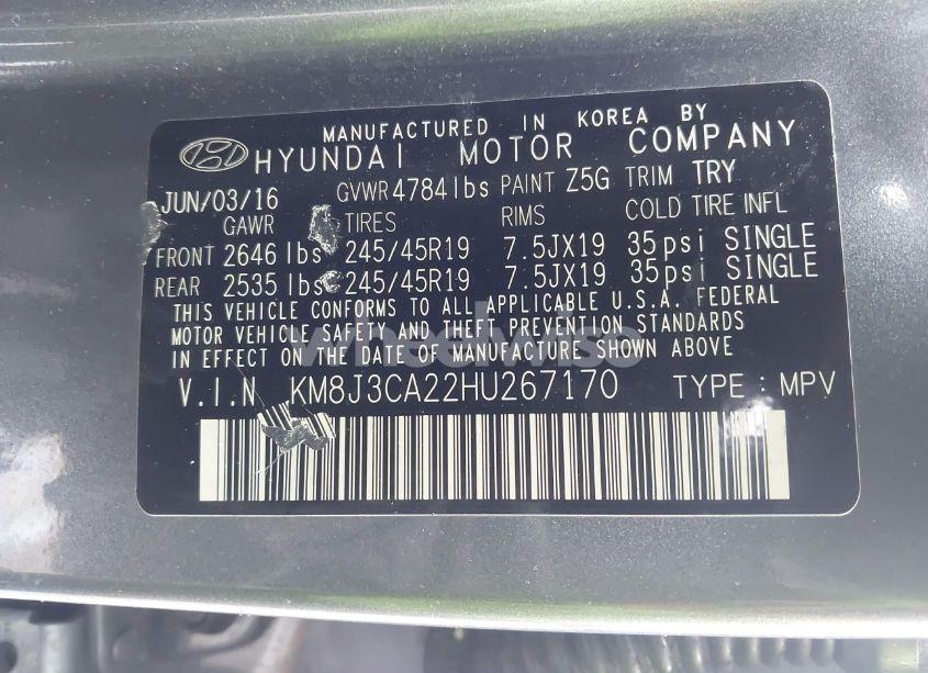 Photo 9 of 2017 Hyundai Tucson SPORT (VIN KM8J3CA22HU267170)