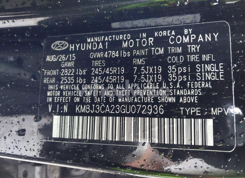 Photo 9 of 2016 Hyundai Tucson SPORT (VIN KM8J3CA23GU072936)
