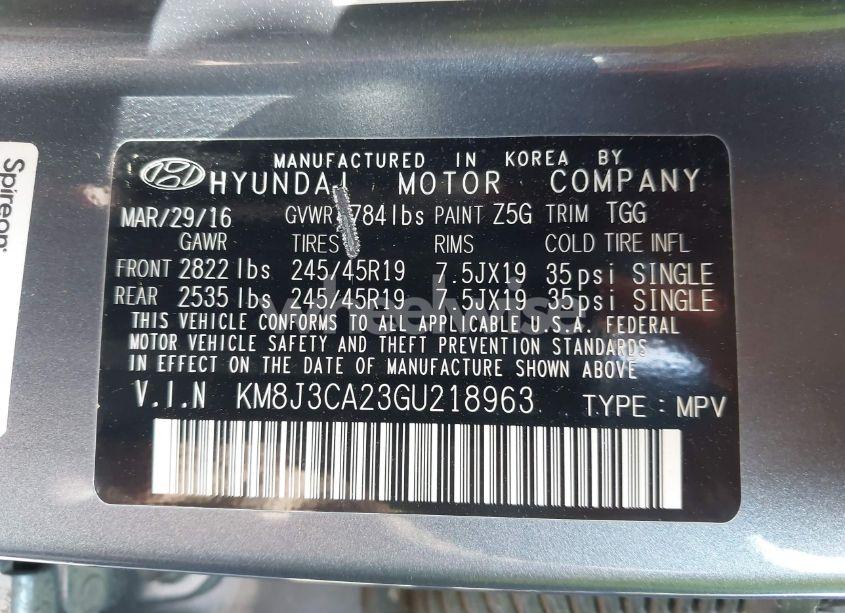 Photo 9 of 2016 Hyundai Tucson SPORT (VIN KM8J3CA23GU218963)