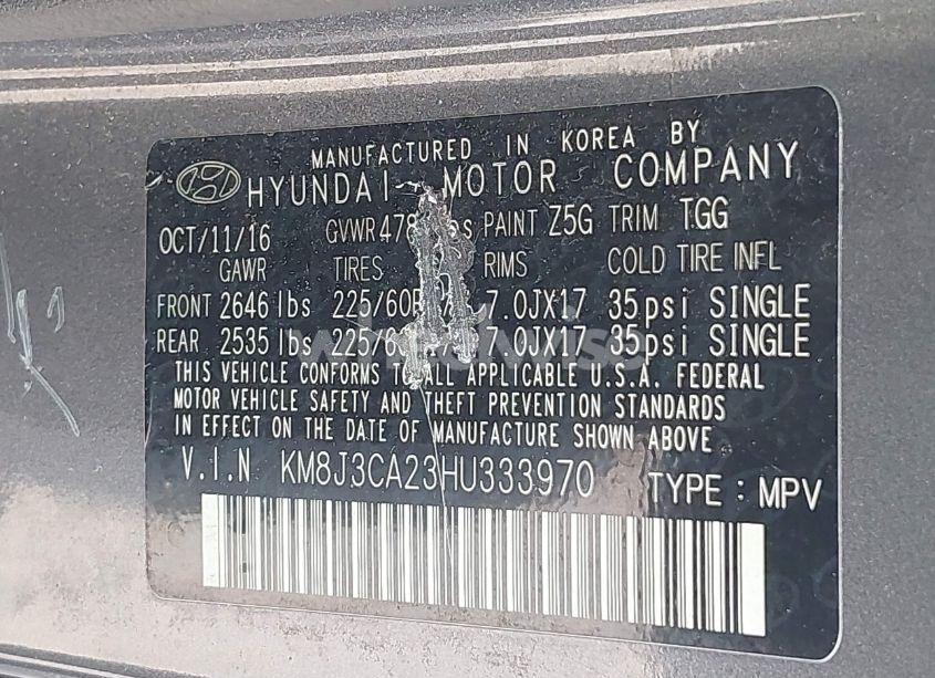 Photo 9 of 2017 Hyundai Tucson ECO (VIN KM8J3CA23HU333970)