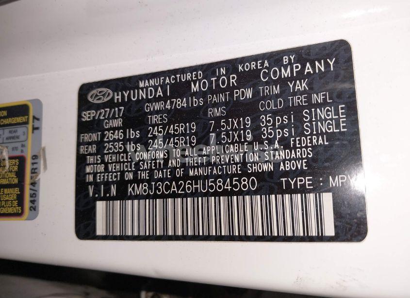 Photo 9 of 2017 Hyundai Tucson SPORT (VIN KM8J3CA26HU584580)