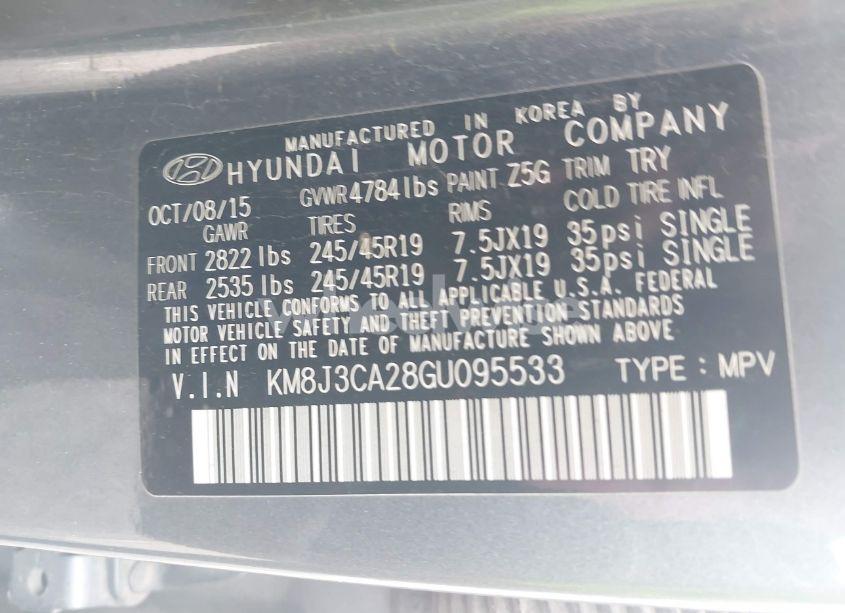 Photo 9 of 2016 Hyundai Tucson SPORT (VIN KM8J3CA28GU095533)