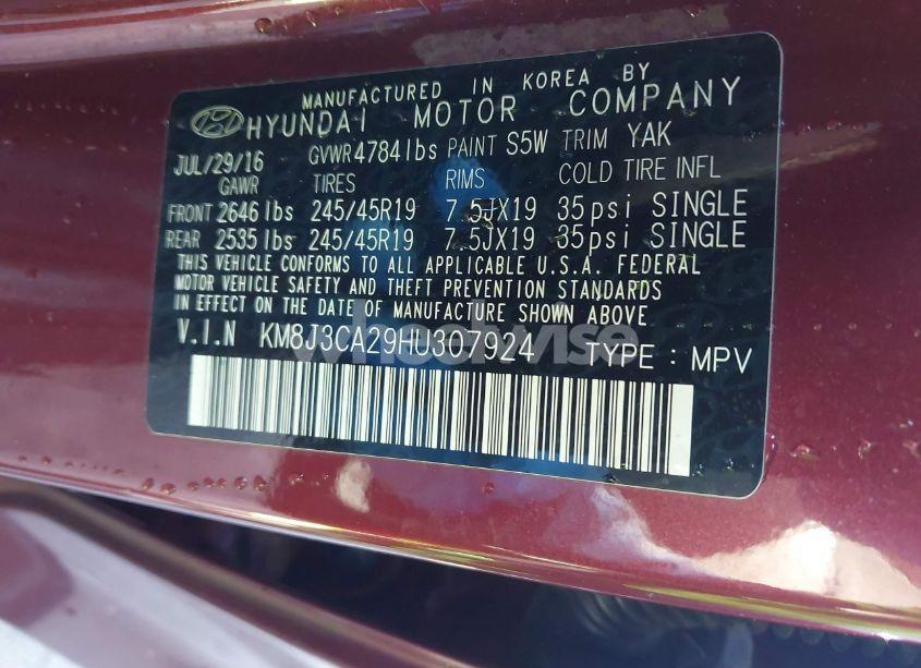 Photo 9 of 2017 Hyundai Tucson LIMITED (VIN KM8J3CA29HU307924)