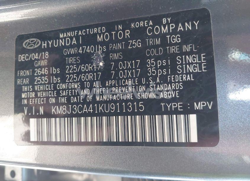 Photo 9 of 2019 Hyundai Tucson VALUE (VIN KM8J3CA41KU911315)