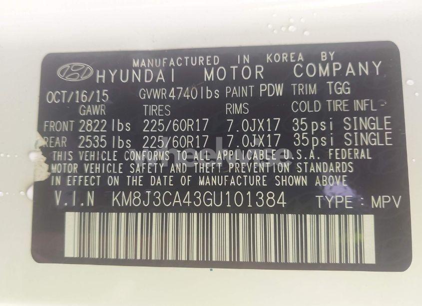 Photo 9 of 2016 Hyundai Tucson SE (VIN KM8J3CA43GU101384)