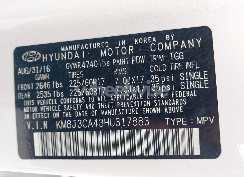 Photo 9 of 2017 Hyundai Tucson SE (VIN KM8J3CA43HU317883)