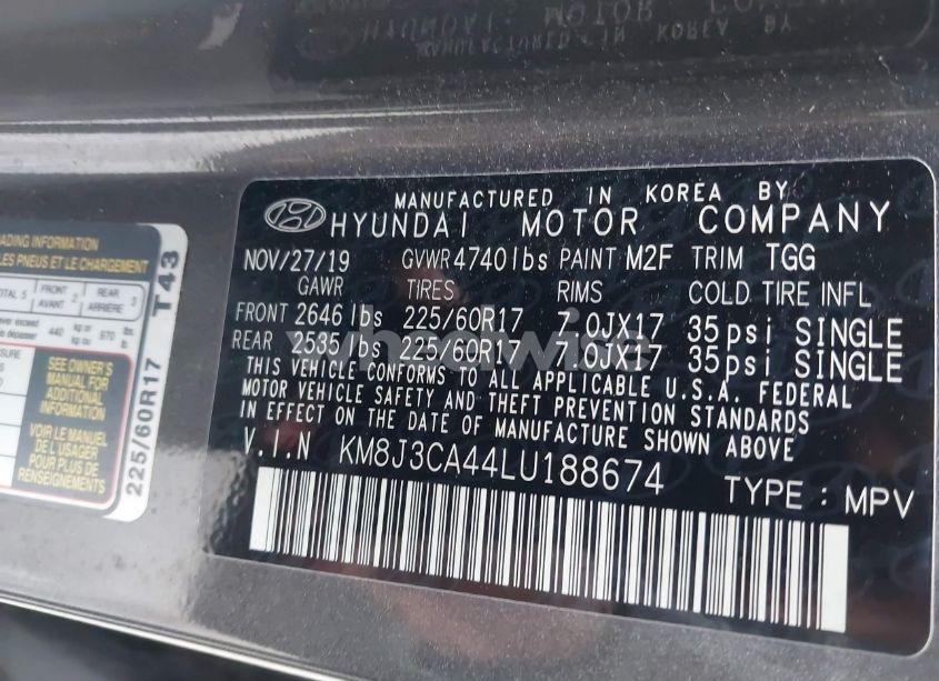 Photo 9 of 2020 Hyundai Tucson VALUE (VIN KM8J3CA44LU188674)