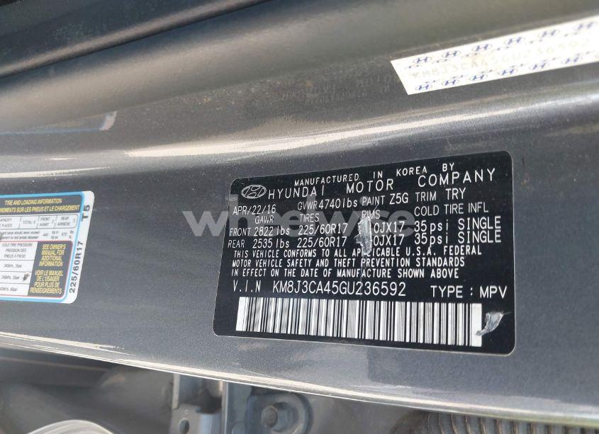 Photo 9 of 2016 Hyundai Tucson SE (VIN KM8J3CA45GU236592)