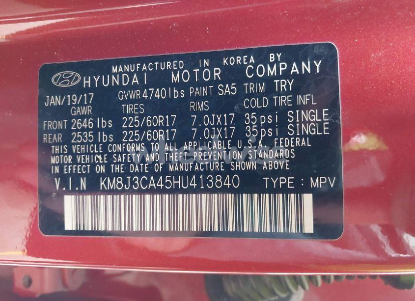 Photo 9 of 2017 Hyundai Tucson SE (VIN KM8J3CA45HU413840)