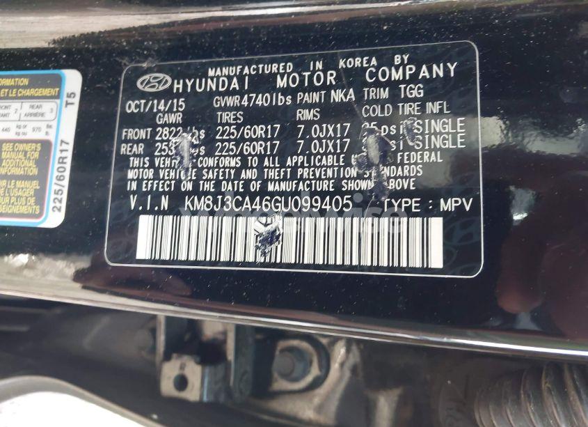 Photo 9 of 2016 Hyundai Tucson SE (VIN KM8J3CA46GU099405)