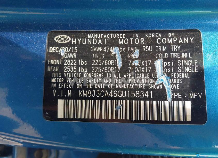 Photo 9 of 2016 Hyundai Tucson SE (VIN KM8J3CA46GU158341)