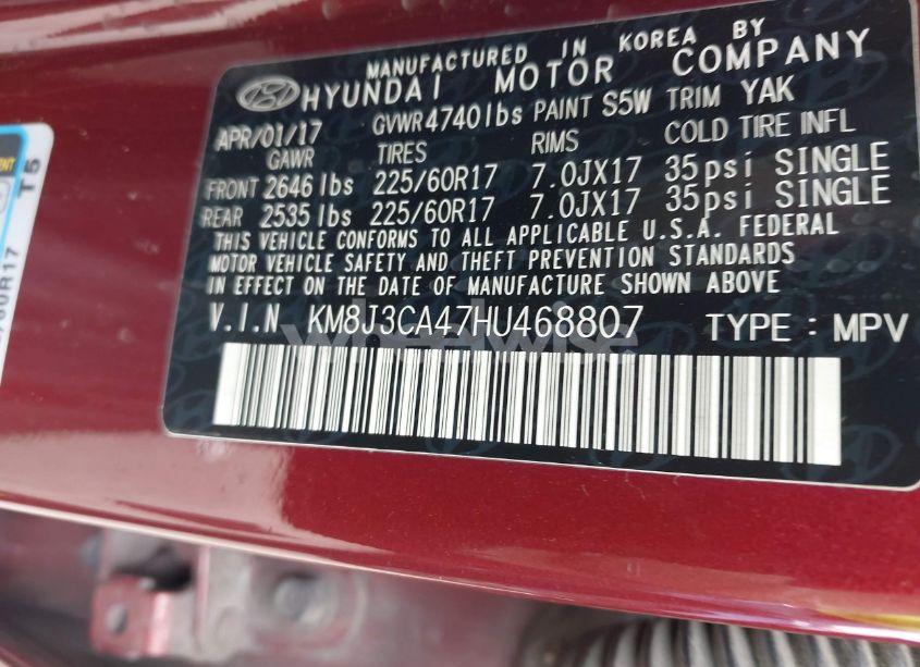 Photo 9 of 2017 Hyundai Tucson SE (VIN KM8J3CA47HU468807)