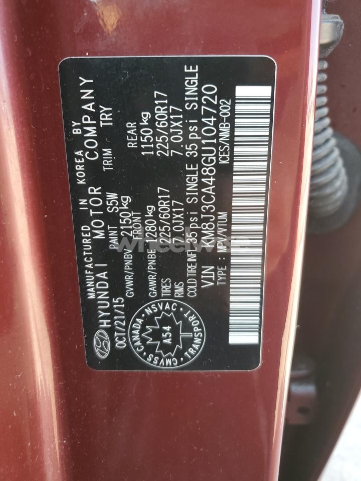 Photo 13 of 2016 HYUNDAI TUCSON LIMITED (VIN KM8J3CA48GU104720)