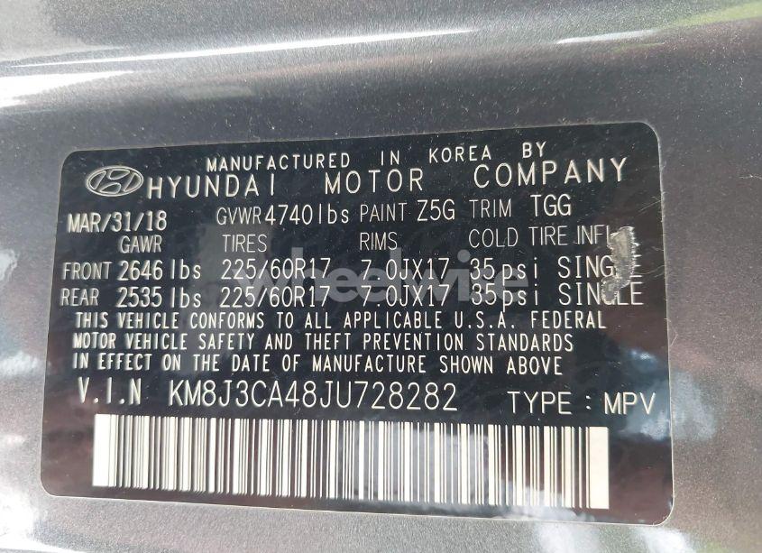 Photo 9 of 2018 Hyundai Tucson SEL (VIN KM8J3CA48JU728282)