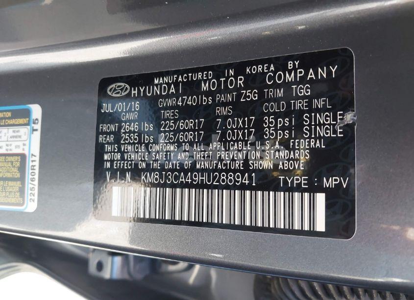Photo 9 of 2017 Hyundai Tucson SE (VIN KM8J3CA49HU288941)