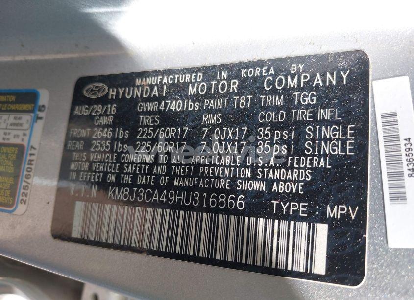 Photo 9 of 2017 Hyundai Tucson SE (VIN KM8J3CA49HU316866)