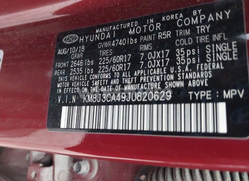 Photo 9 of 2018 Hyundai Tucson SEL PLUS (VIN KM8J3CA49JU820629)