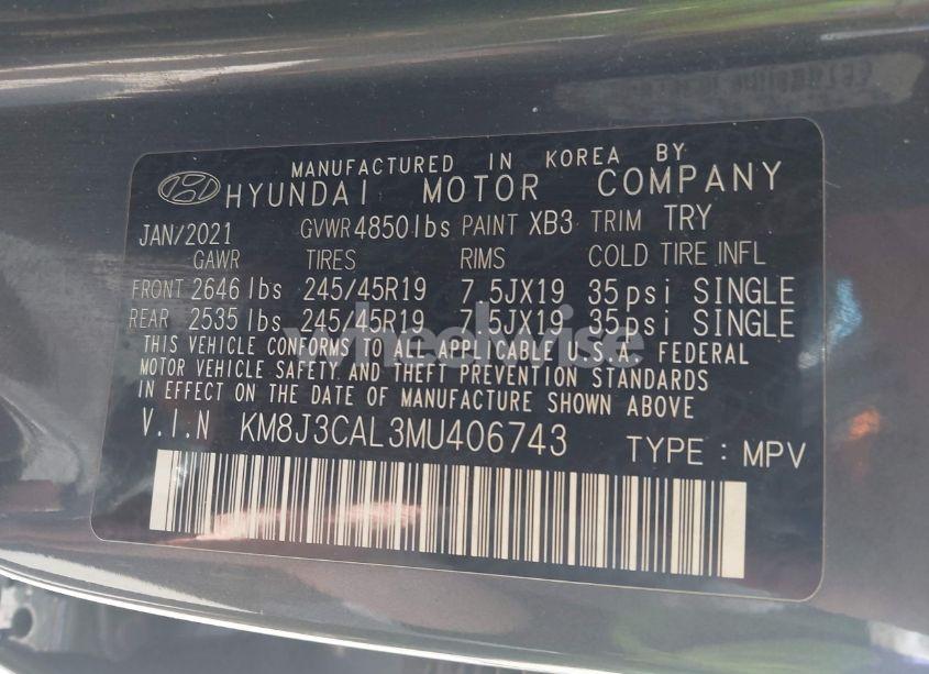 Photo 9 of 2021 Hyundai Tucson SPORT (VIN KM8J3CAL3MU406743)