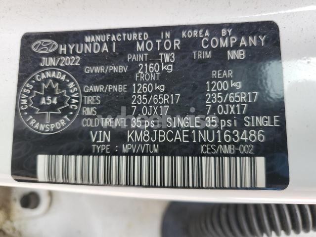 Photo 8 of 2022 HYUNDAI TUCSON SEL (VIN KM8JBCAE1NU163486)