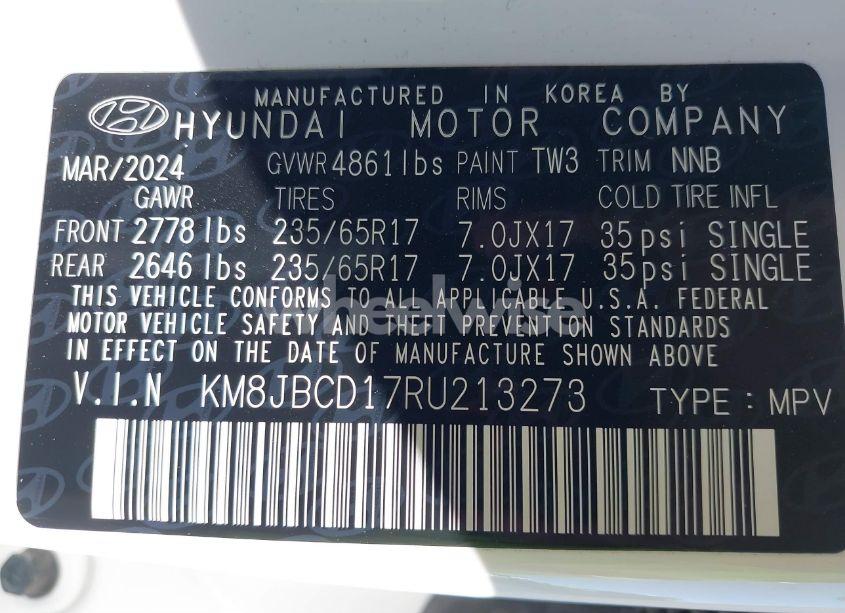 Photo 9 of 2024 Hyundai Tucson HYBRID BLUE (VIN KM8JBCD17RU213273)