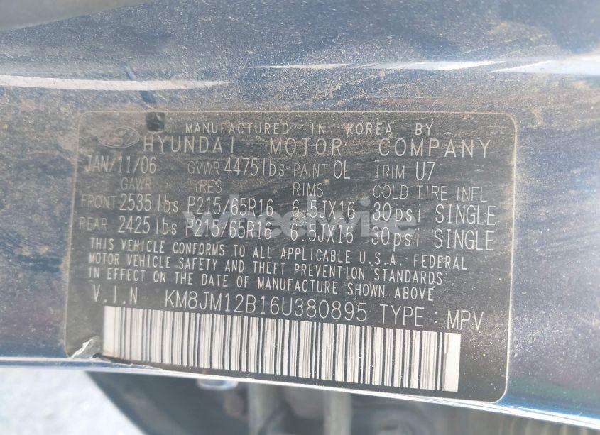 Photo 9 of 2006 Hyundai Tucson GL (VIN KM8JM12B16U380895)