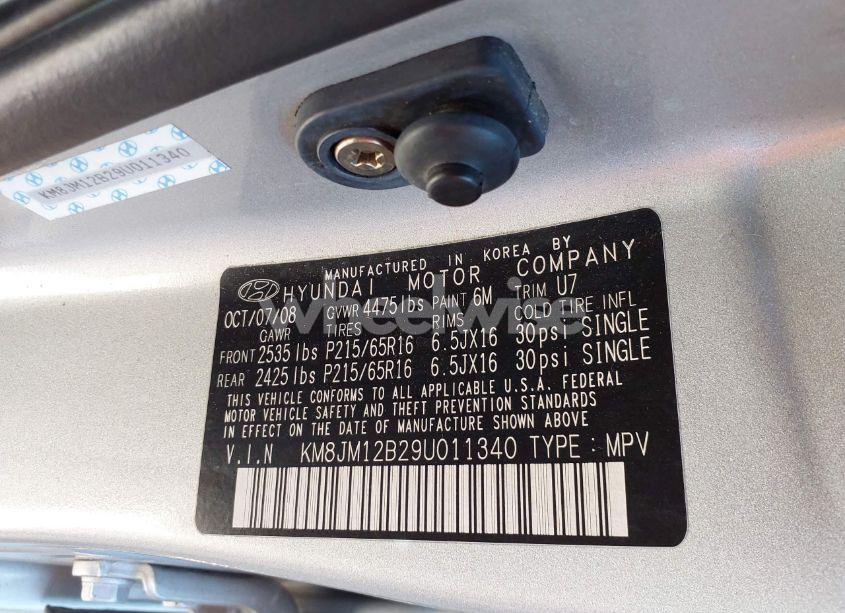 Photo 9 of 2009 Hyundai Tucson GLS (VIN KM8JM12B29U011340)