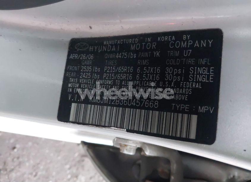 Photo 9 of 2006 Hyundai Tucson GL (VIN KM8JM12B36U457668)